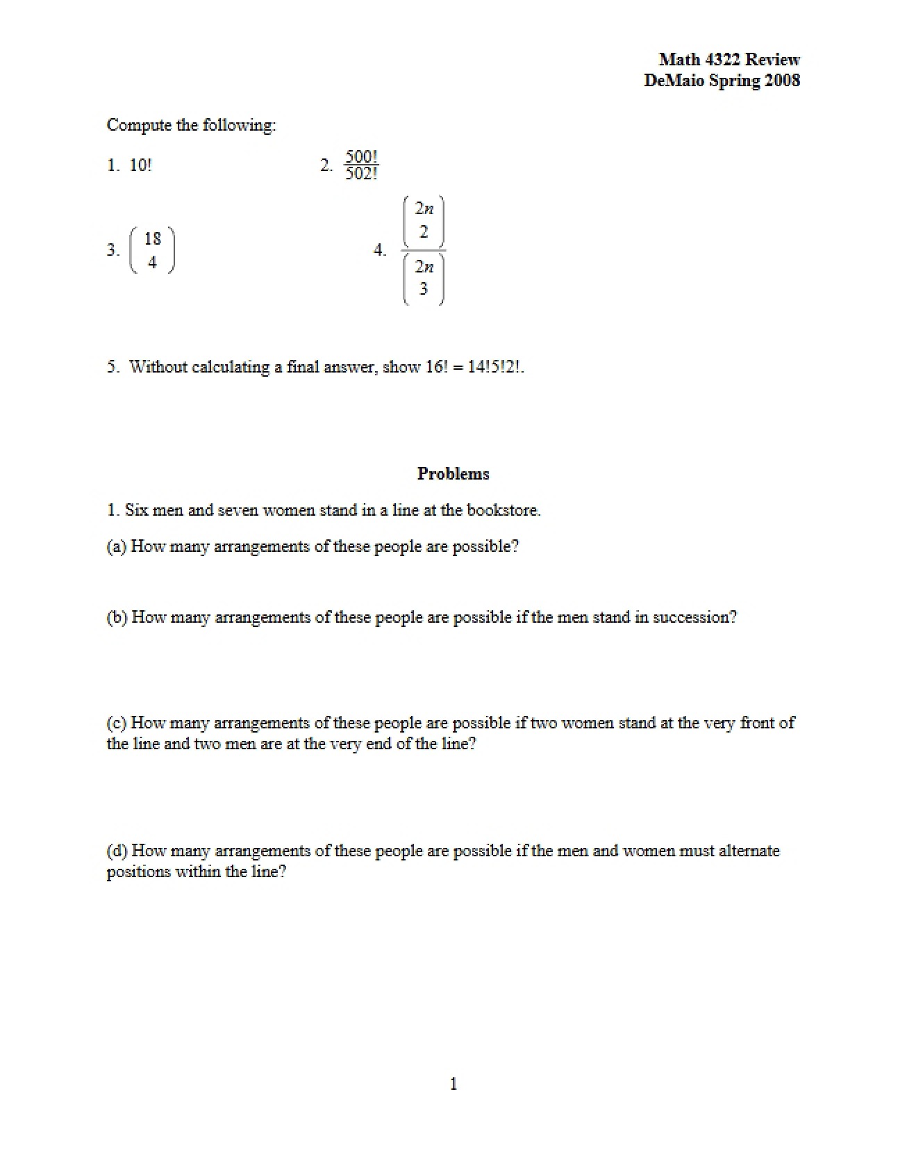 Review Materials for Discrete Mathematics II