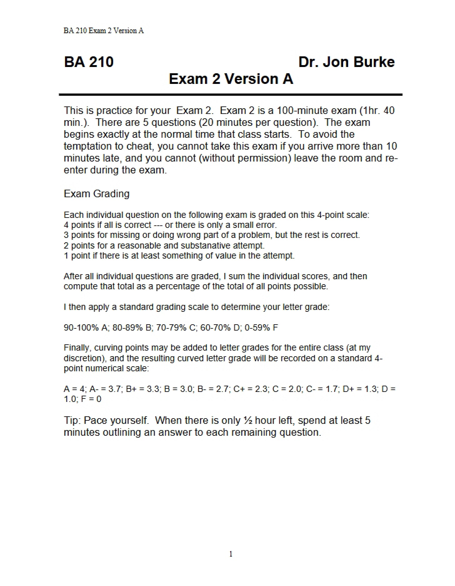 Version A Exam 2