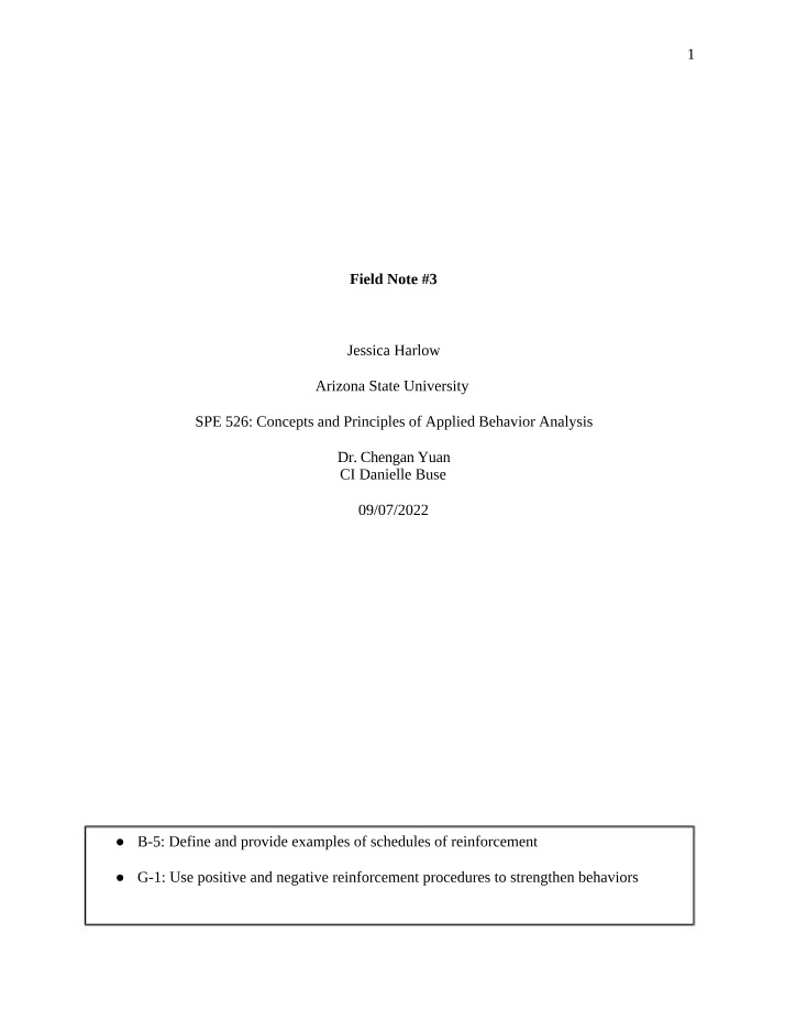 Schedules of Reinforcement - Field Note 3