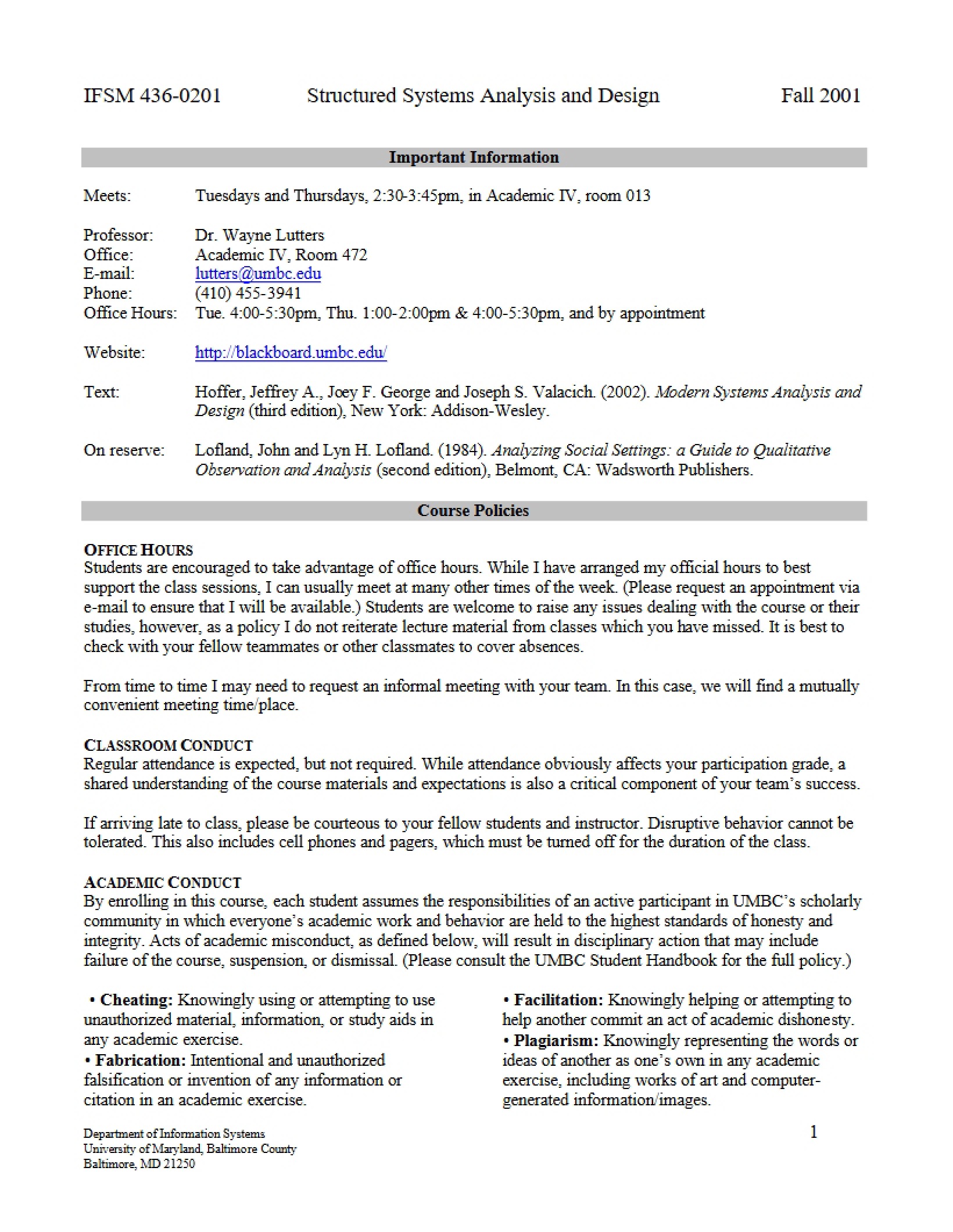 Course Outline IFSM 436
