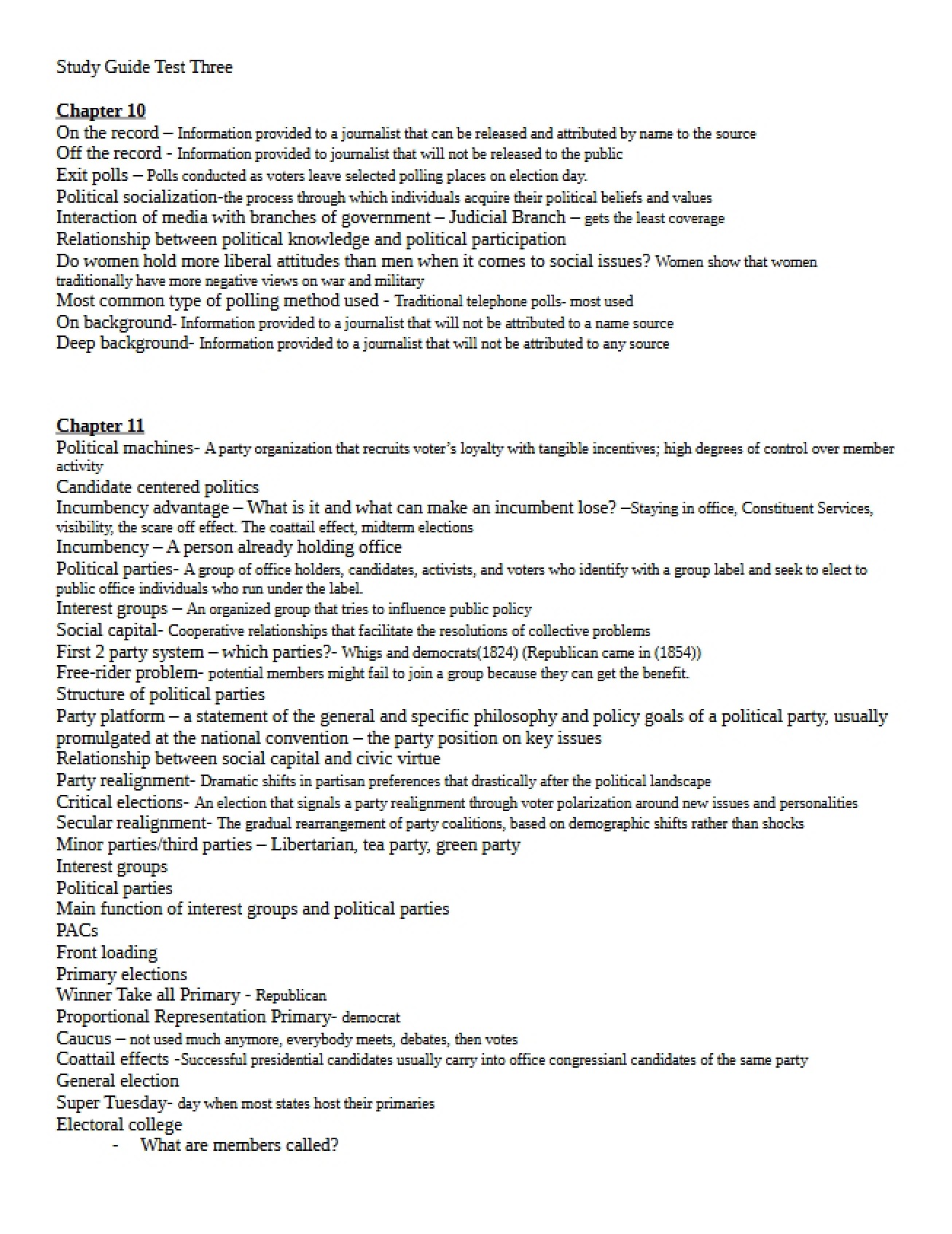 Study Guide for Test Three