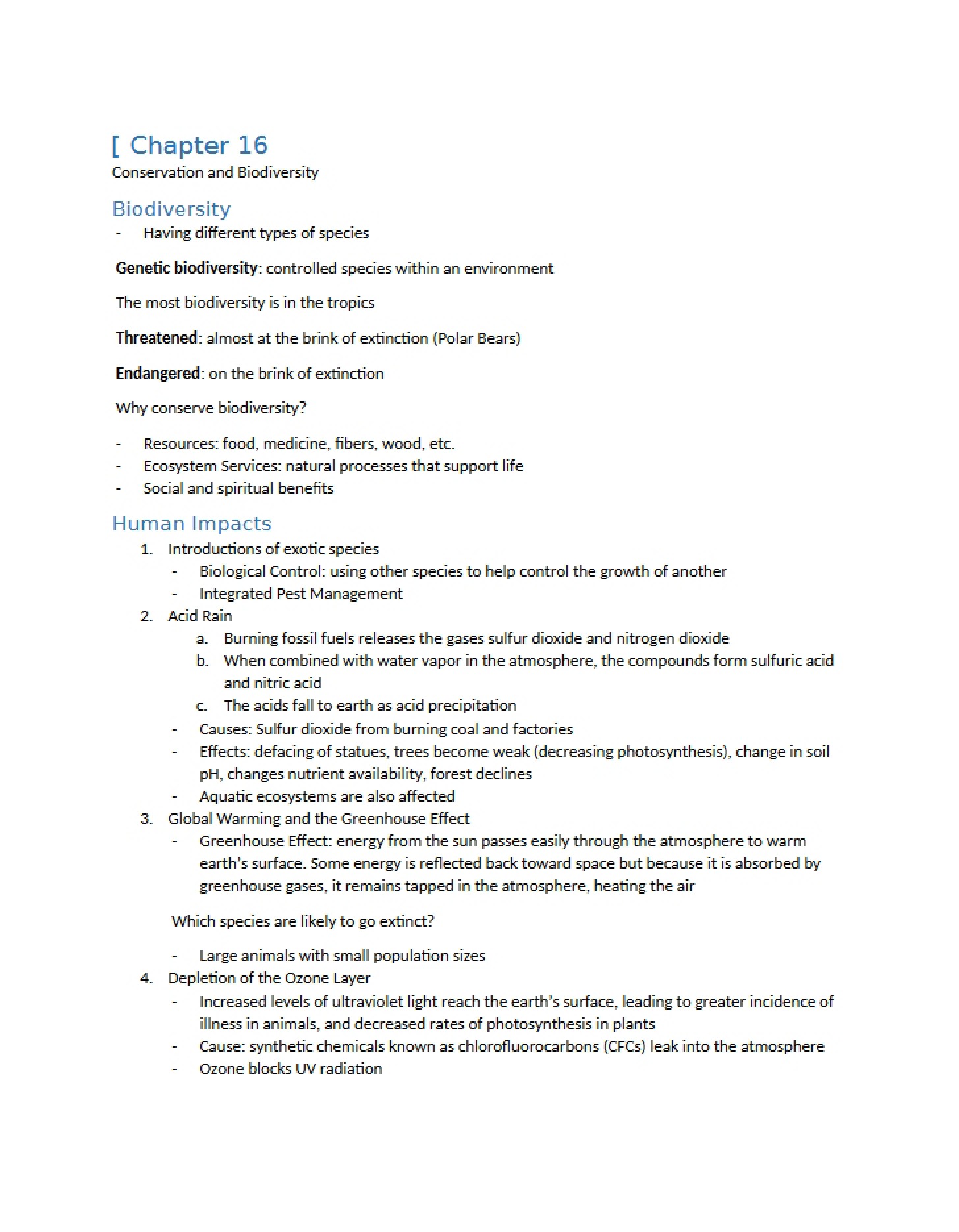 Biodiversity and Conservation Chapter 16
