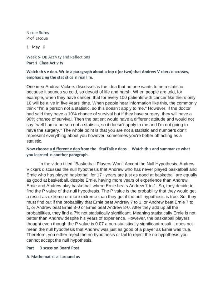 Week 6 Discussion Board Activity and Reflections