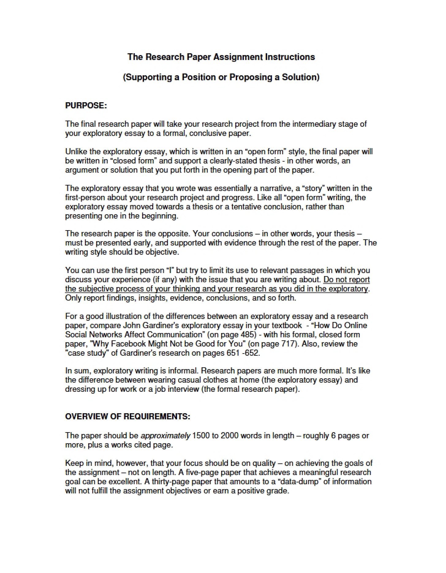 Instructions for Research Paper Assignment