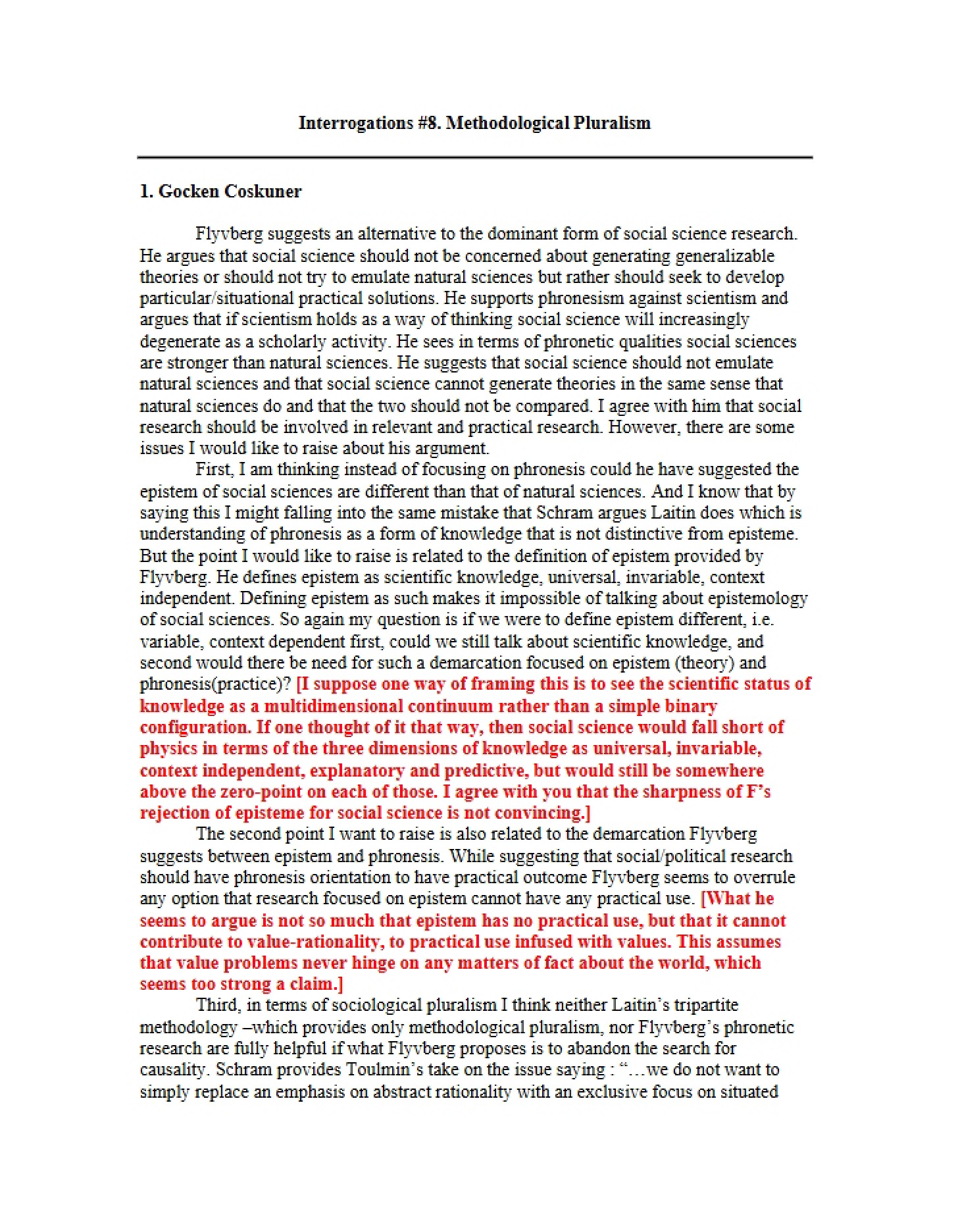 Pluralism in Methodology (Interrogations 8)
