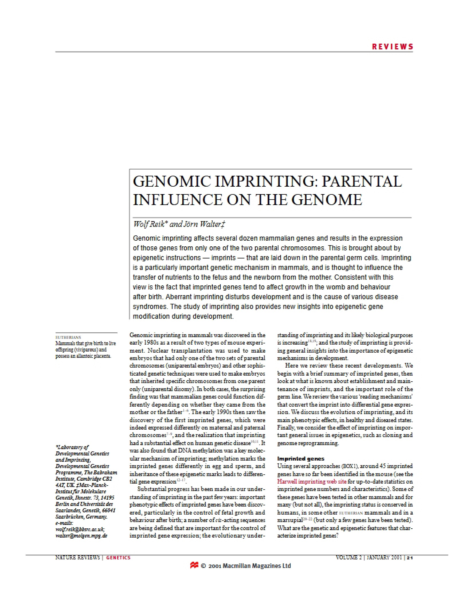 Parental Influence Genomic Imprinting