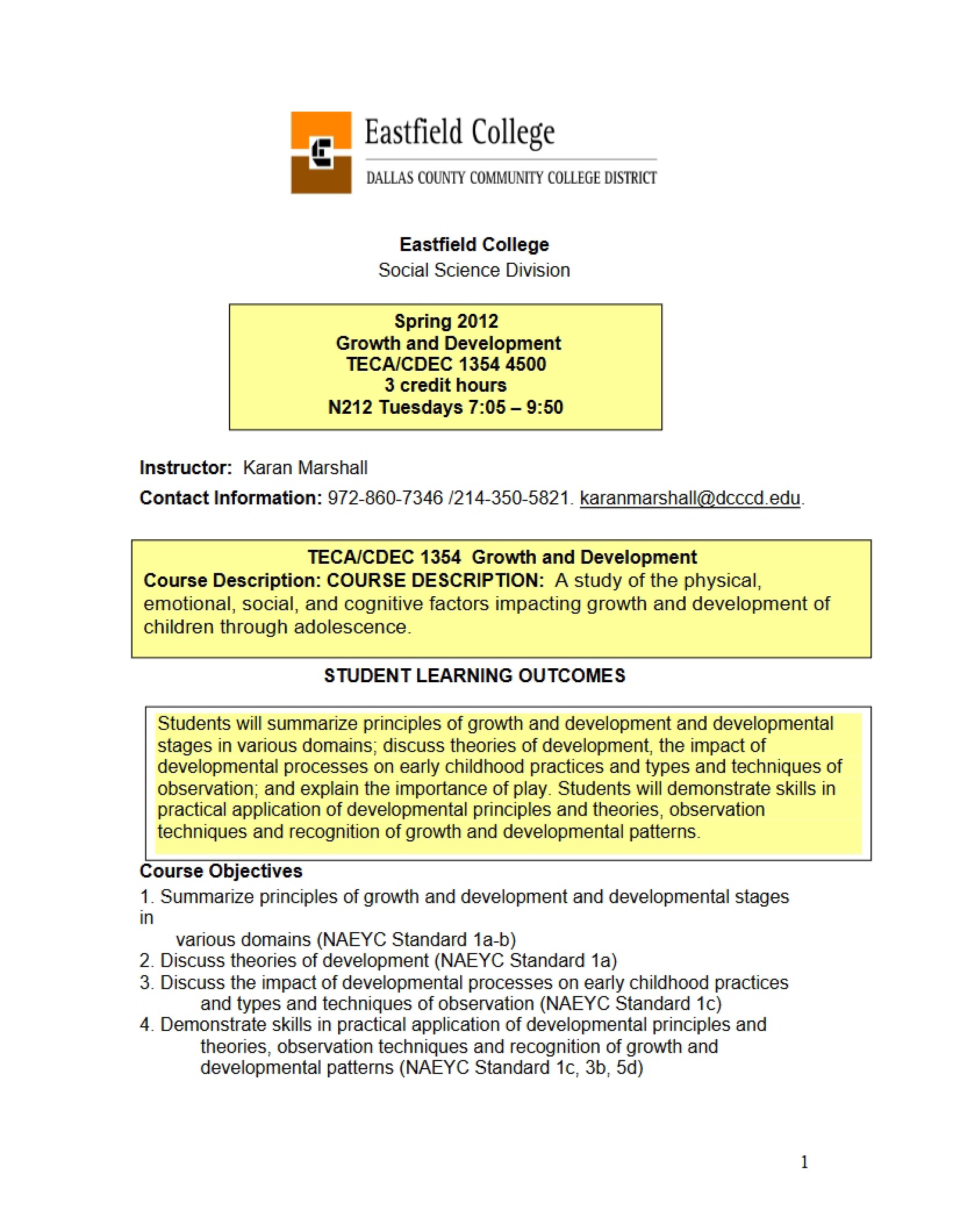 Child Growth and Development Syllabus - 11 Pages