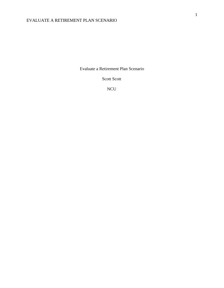 Retirement Plan Scenario Evaluation