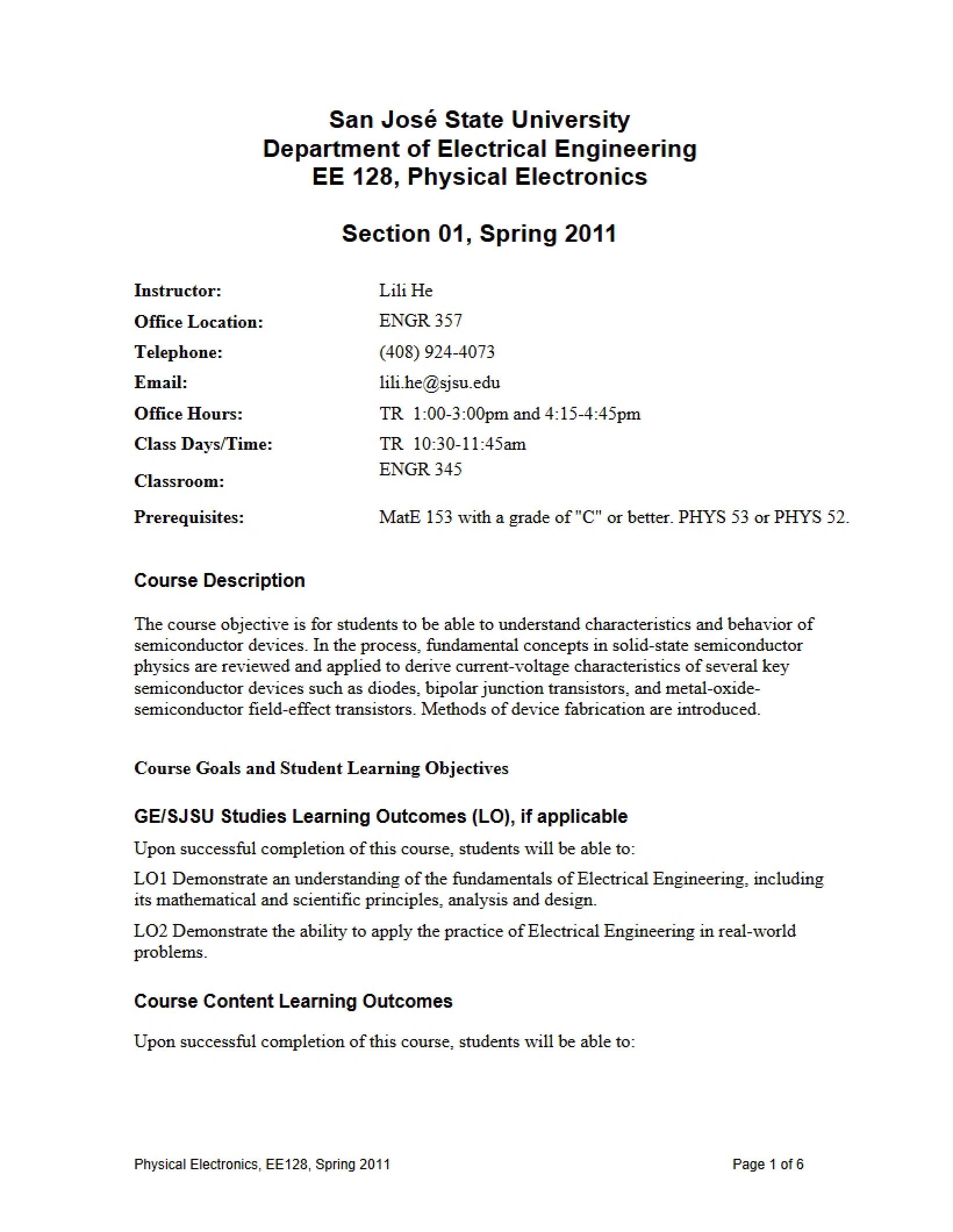 Physical Electronics Course Outline