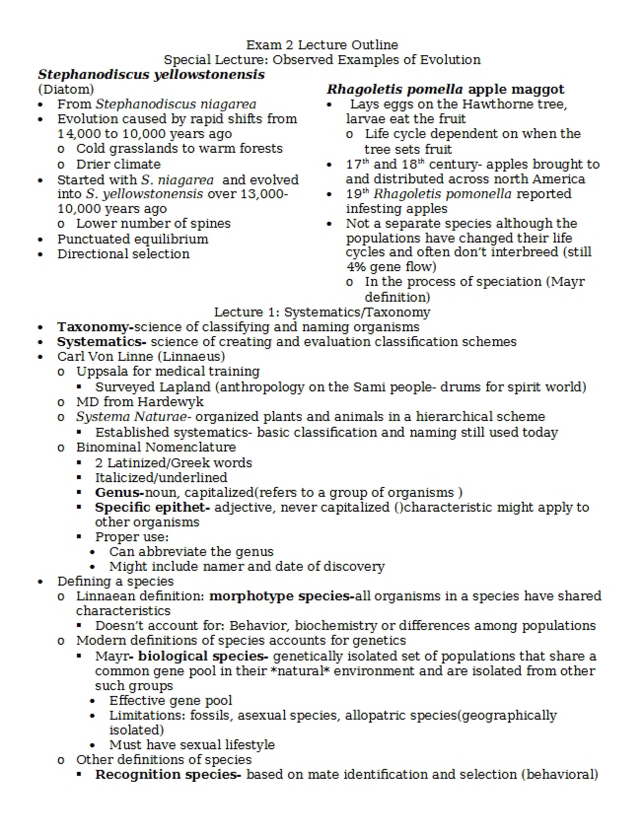 Second Examination for Introductory Biology II