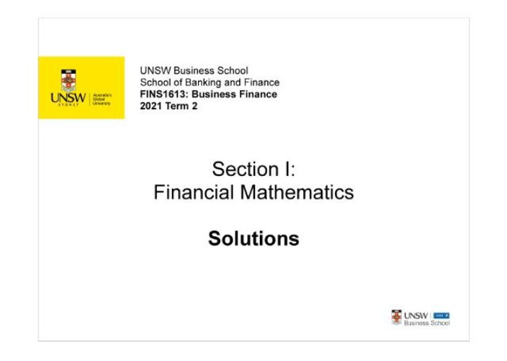 Financial Mathematics Problems - In-Class Solutions