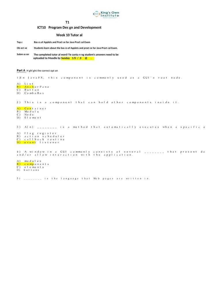 Java Applets Basics - ICT104 Practical Exam Practice