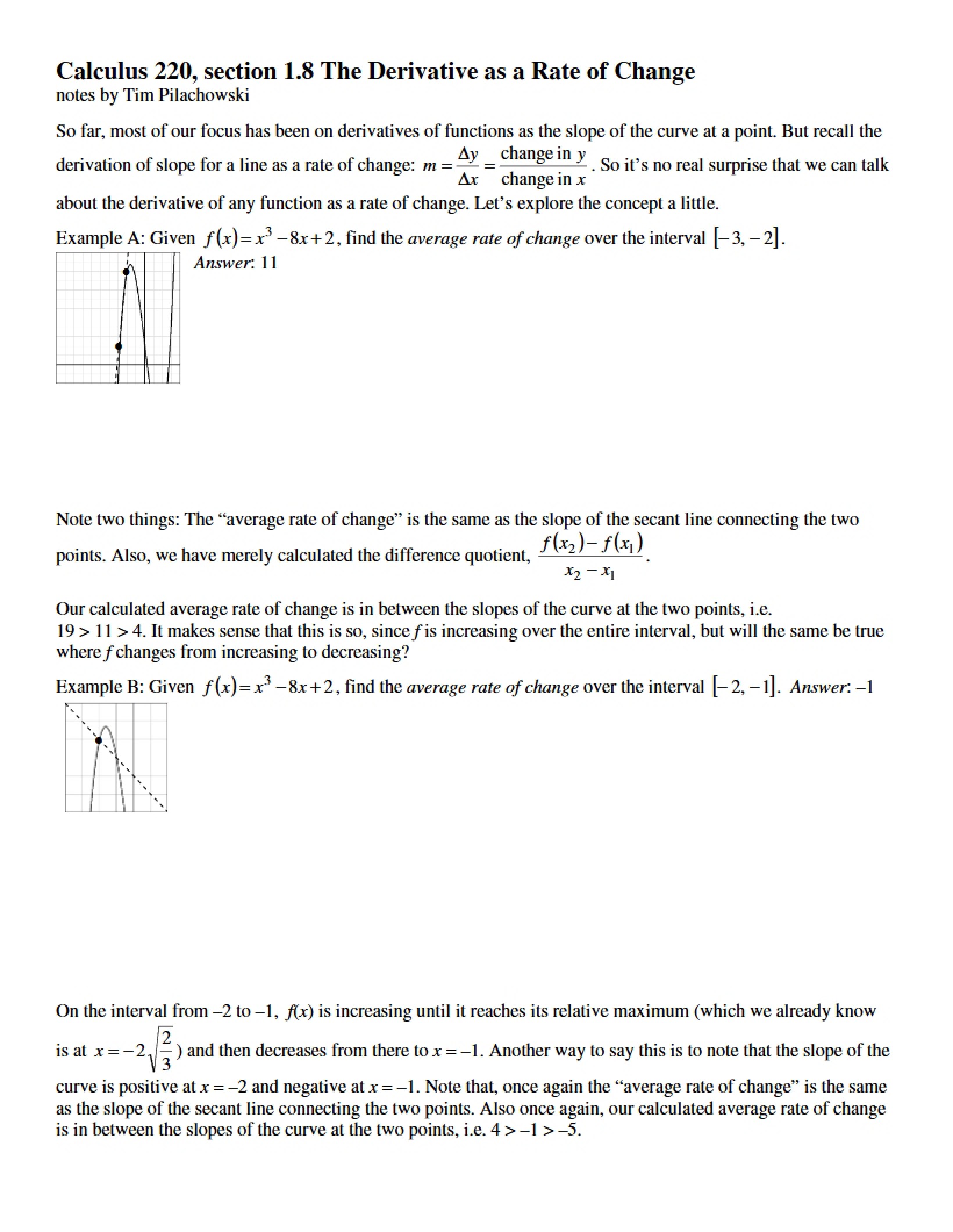 Rate of Change The Derivative
