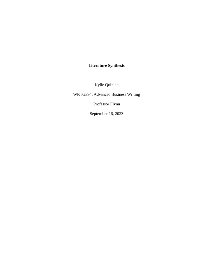 WRTG394 - Literature Synthesis