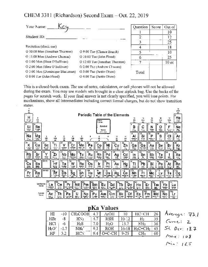 CHEM 3311 Second Exam (Richardson) - Oct. 2019