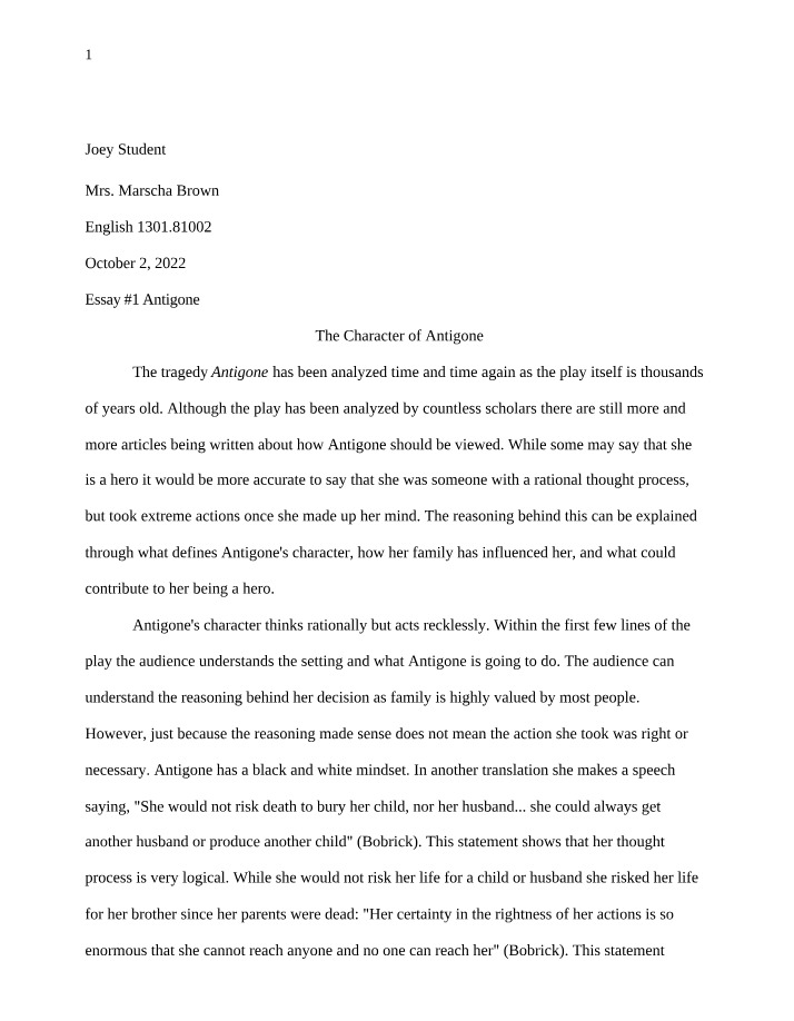 Rationality and Recklessness in The Character of Antigone
