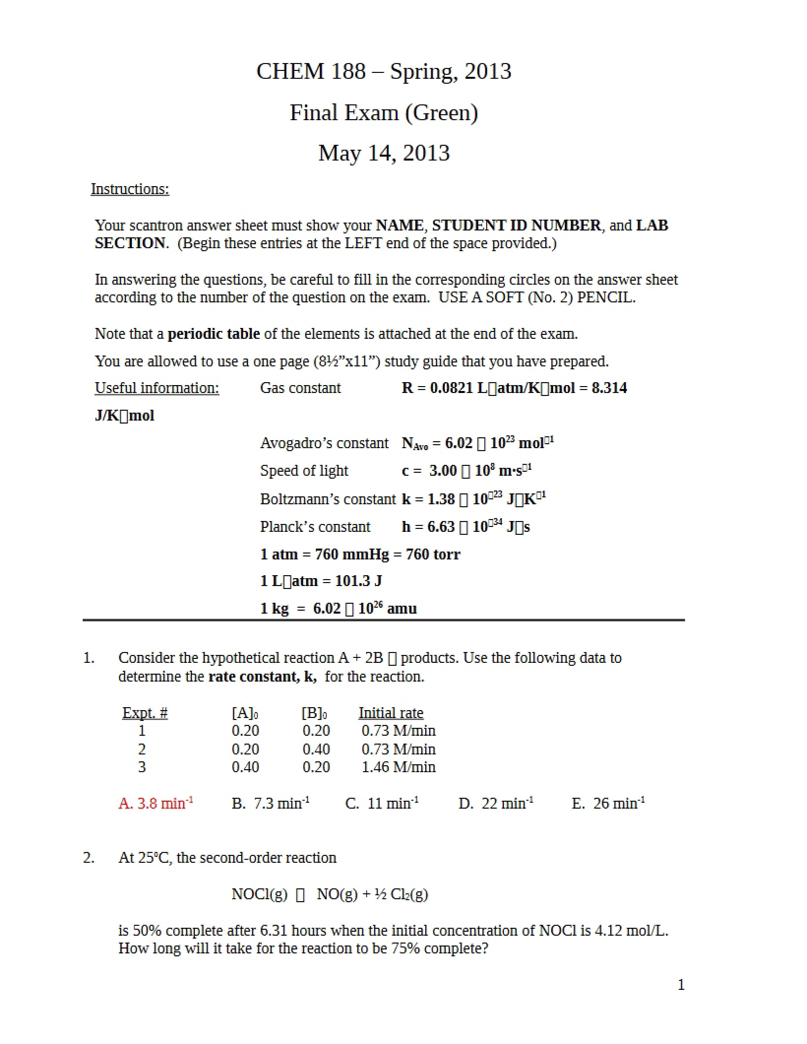 2013 Final Exam (Green)
