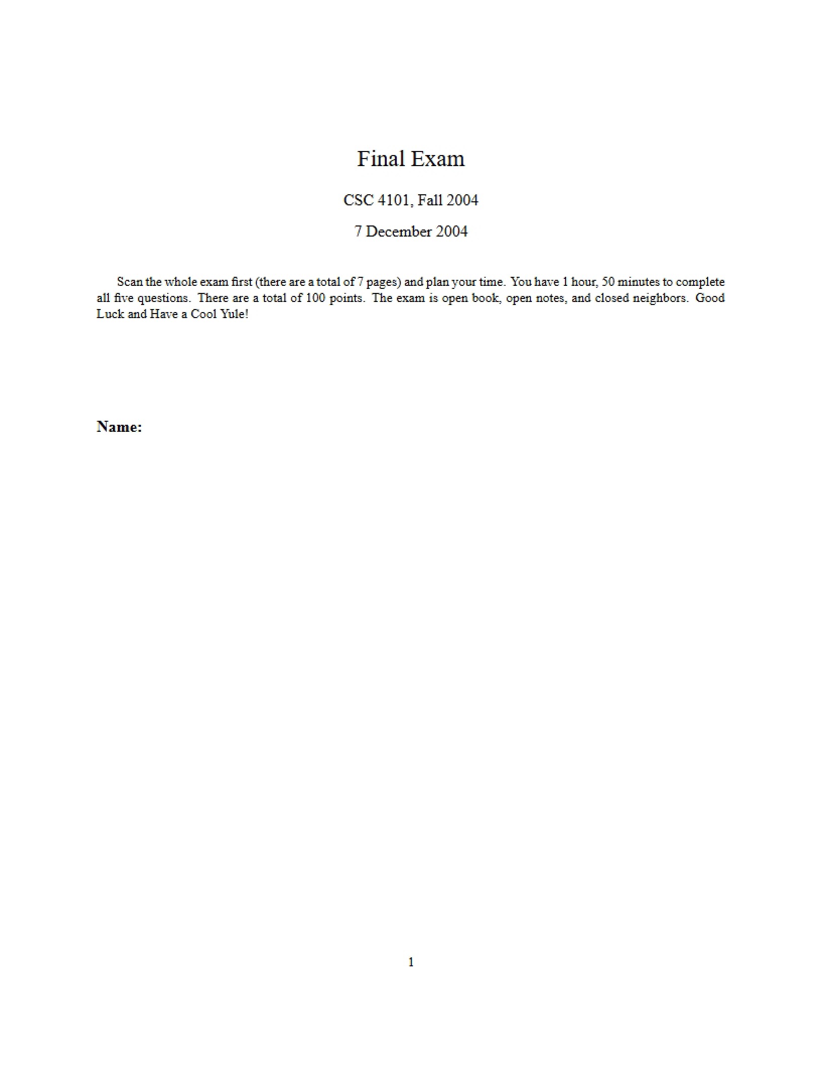 Final Exam Programming Languages