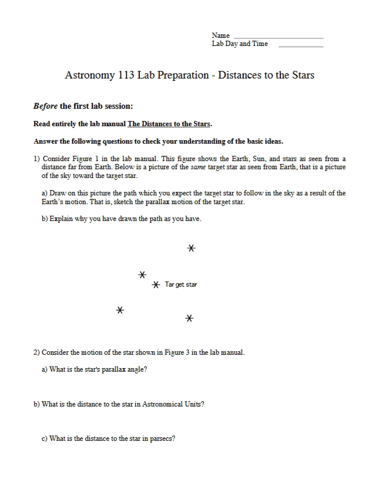Prep for Lab Stellar Distances