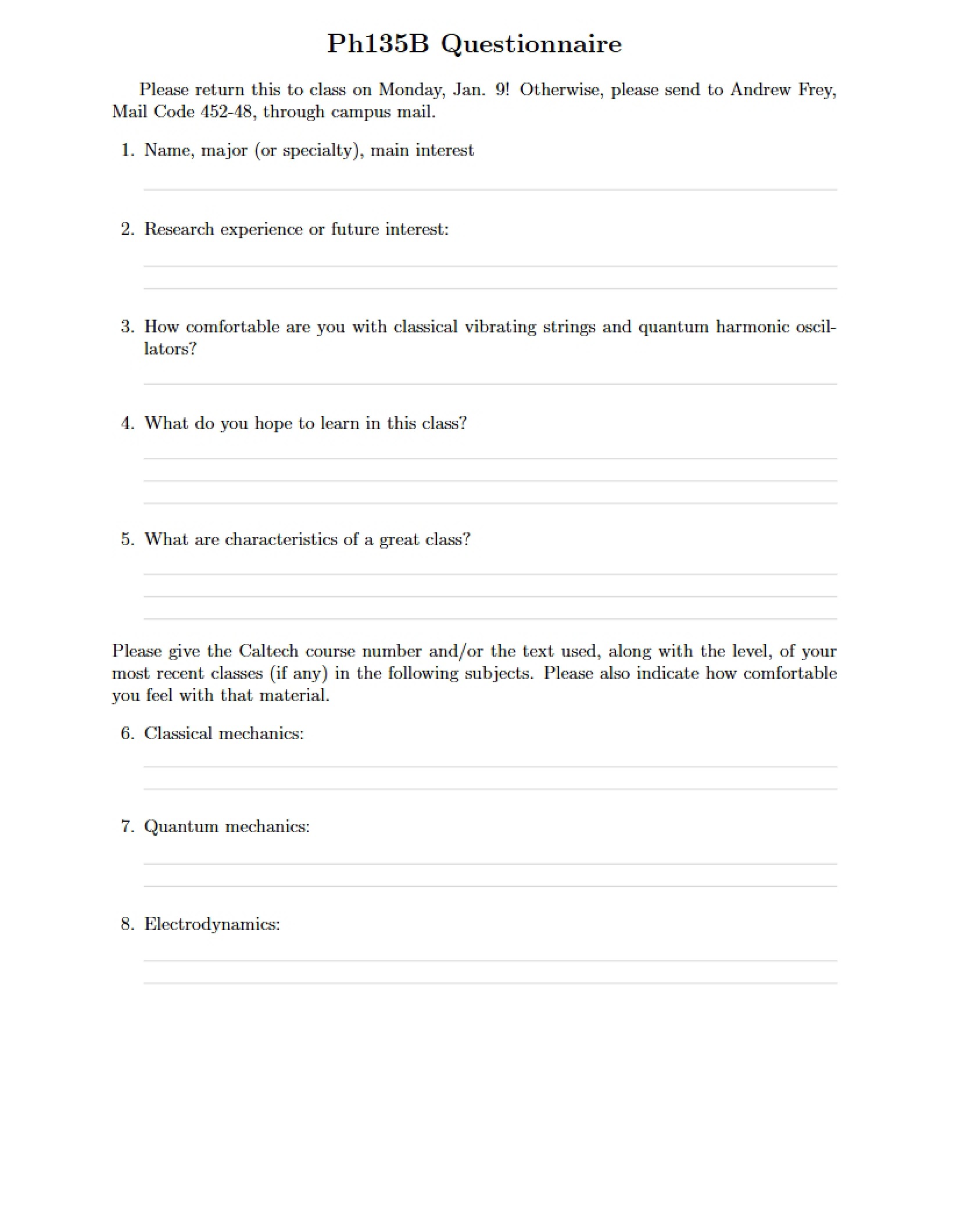 Student Questionnaire