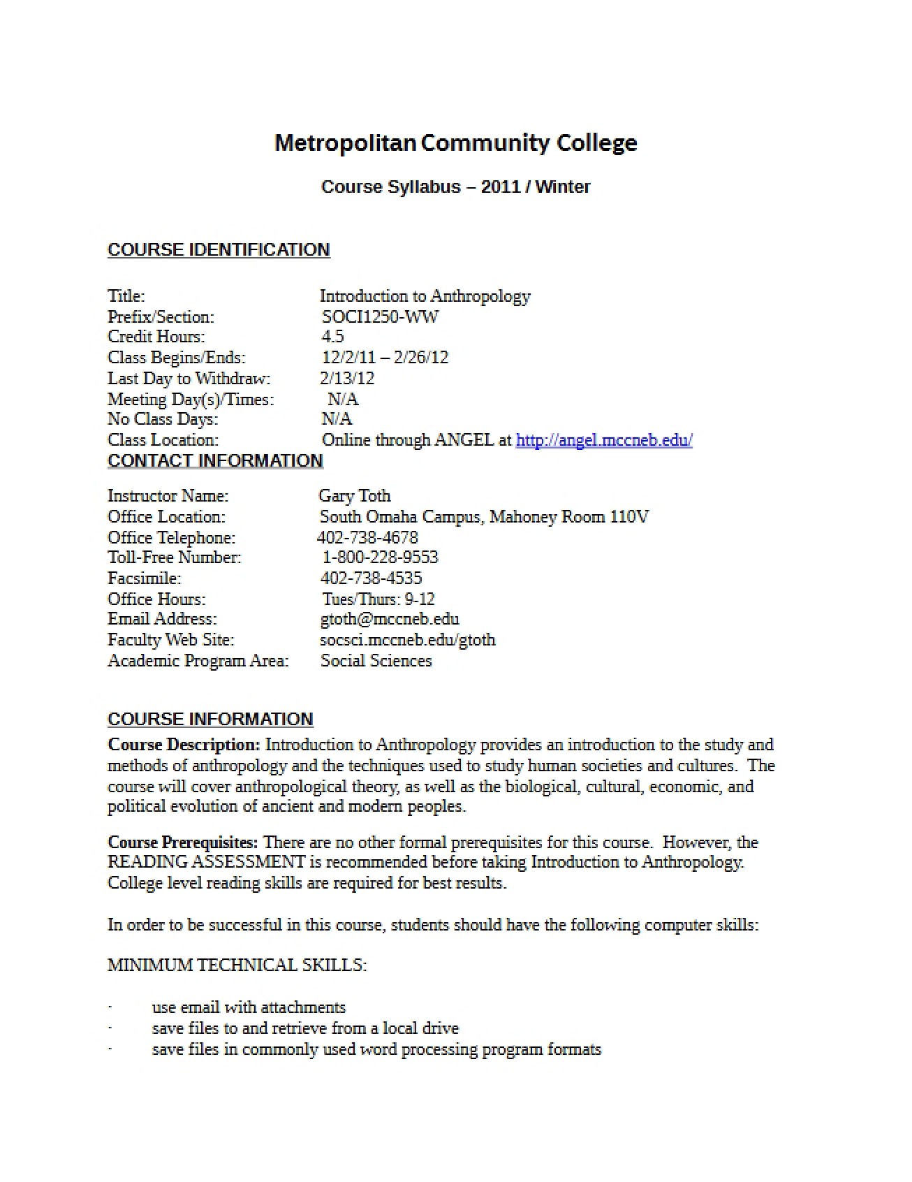Introduction to Anthropology Syllabus