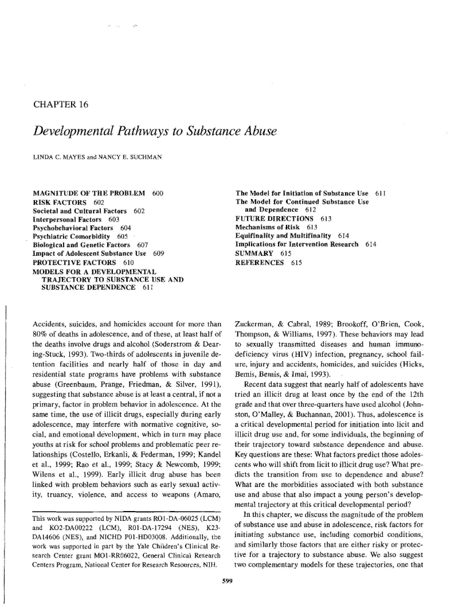 Substance Abuse Developmental Pathways