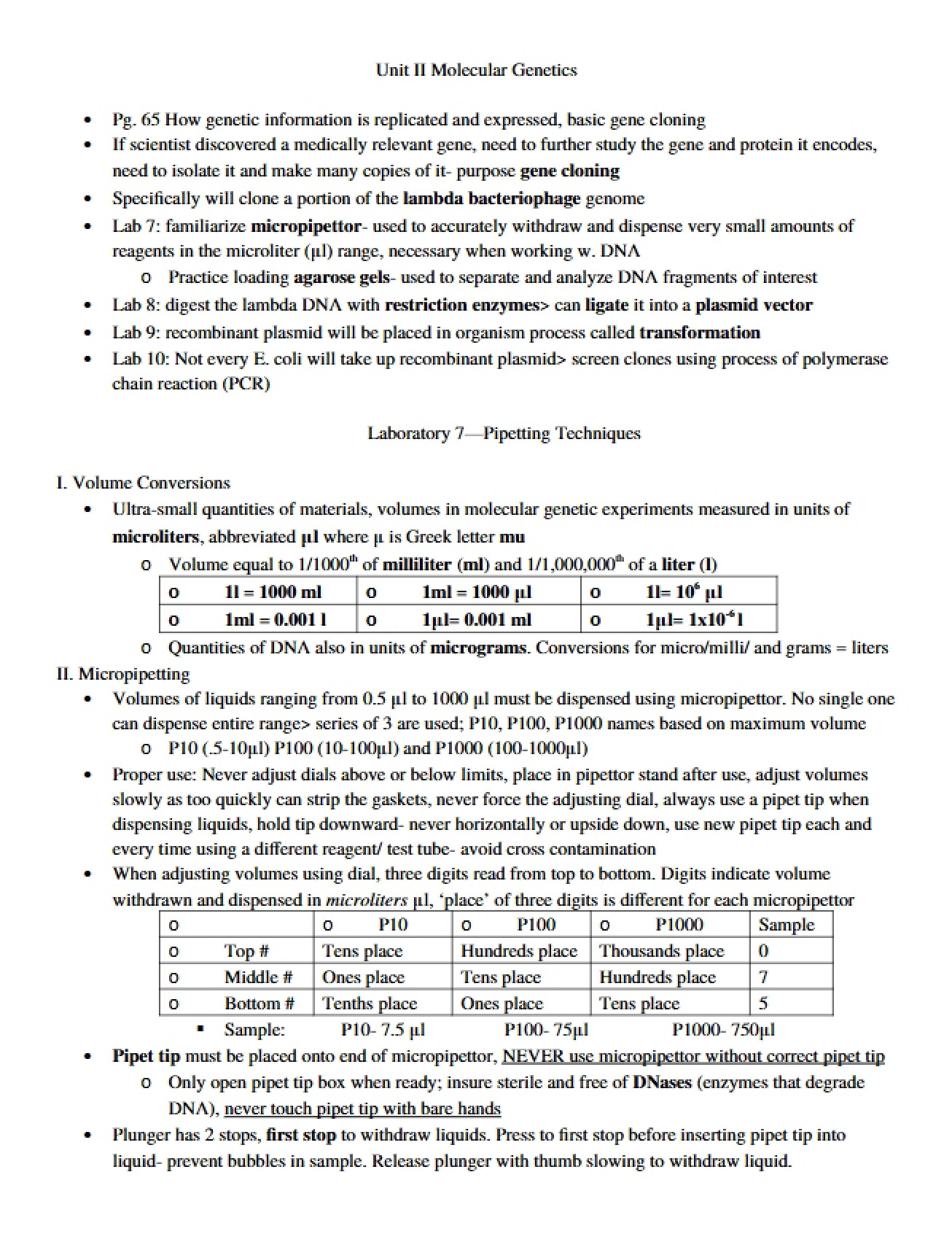 Molecular Genetics Unit II