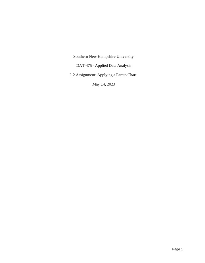 Assignment 2-2 - Applying a Pareto Chart