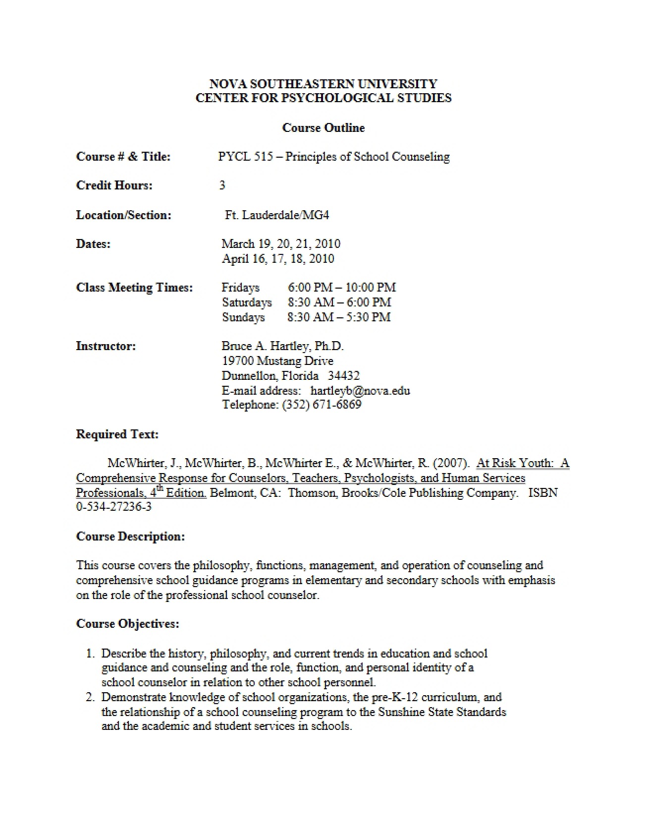 School Counseling Course Plan