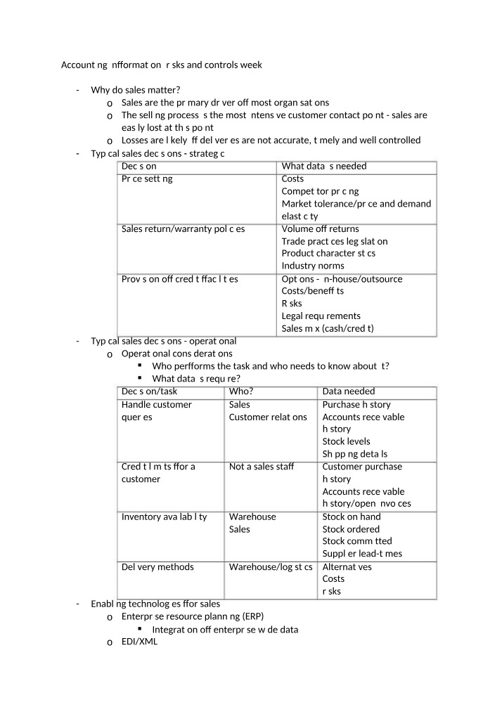 Week 7 - Risks and Controls in Accounting Information
