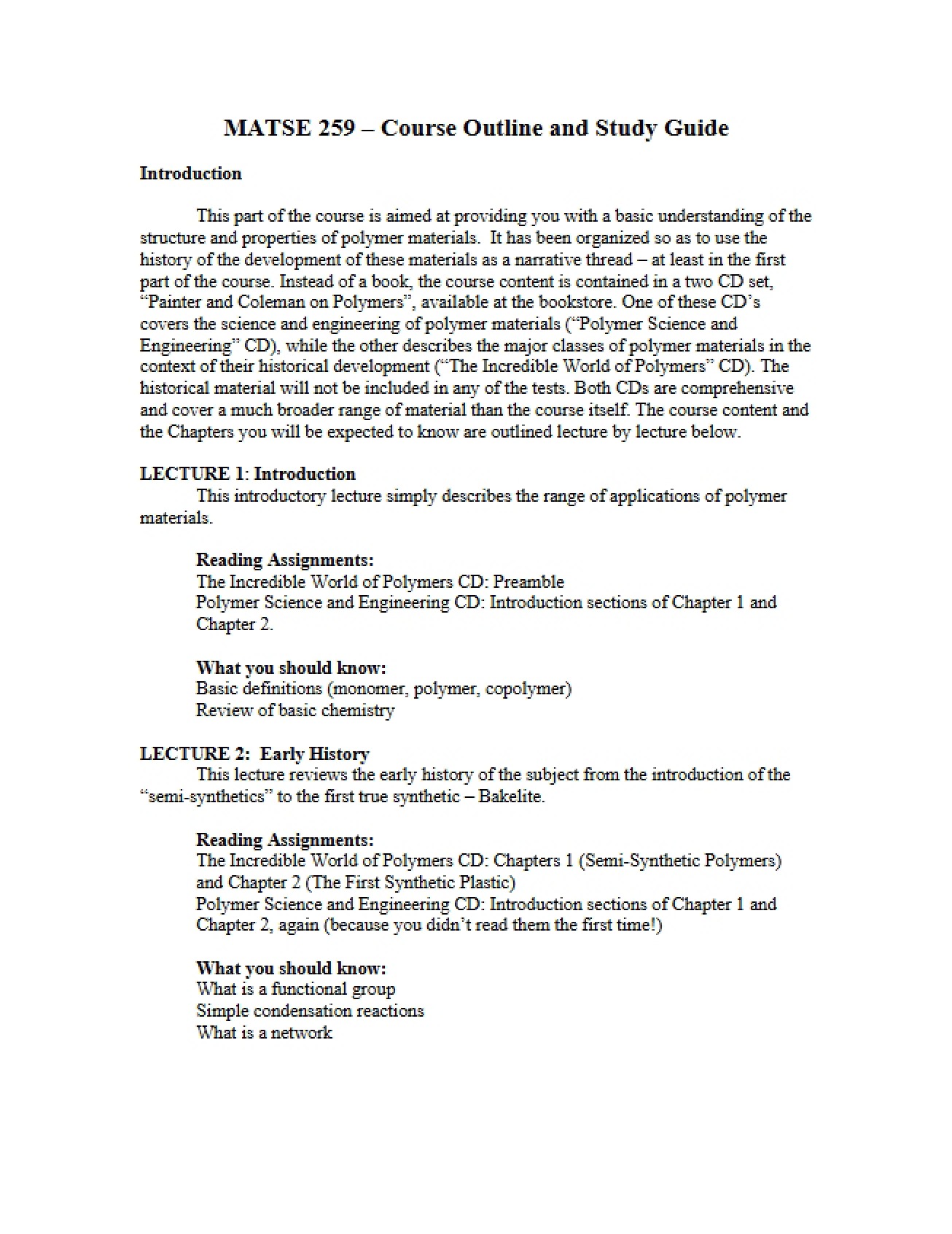 Course Study Guide and Outline