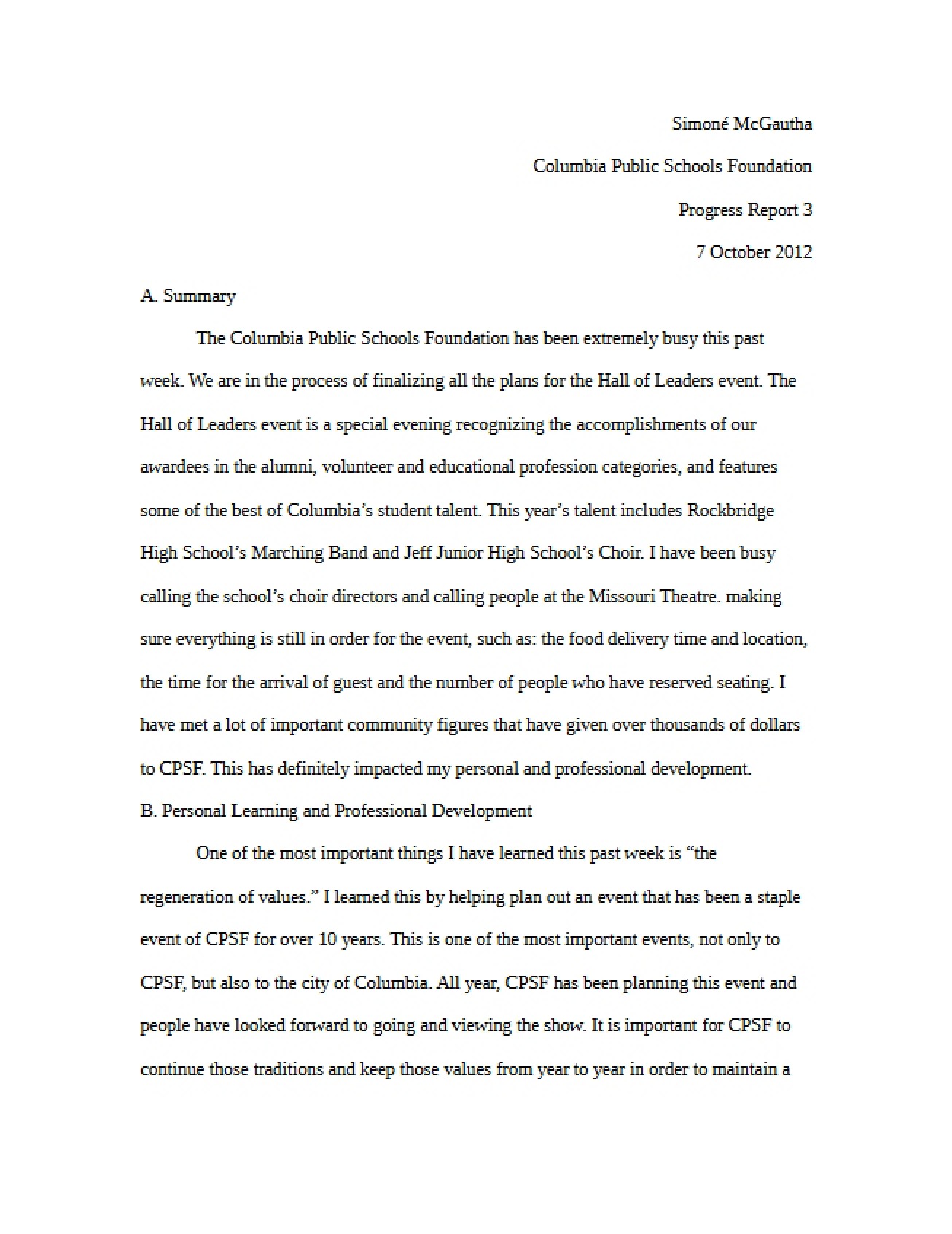 Third Progress Report