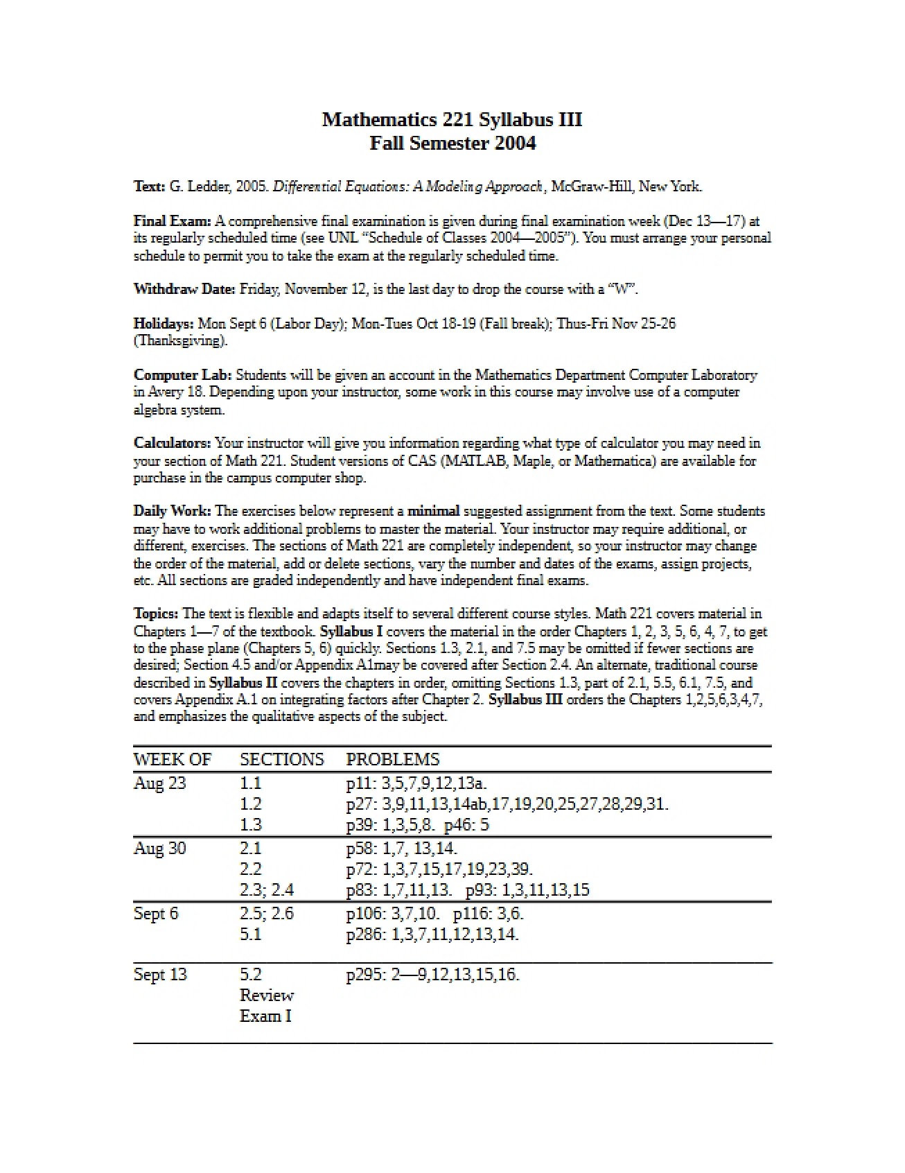 Syllabus III for Math 221