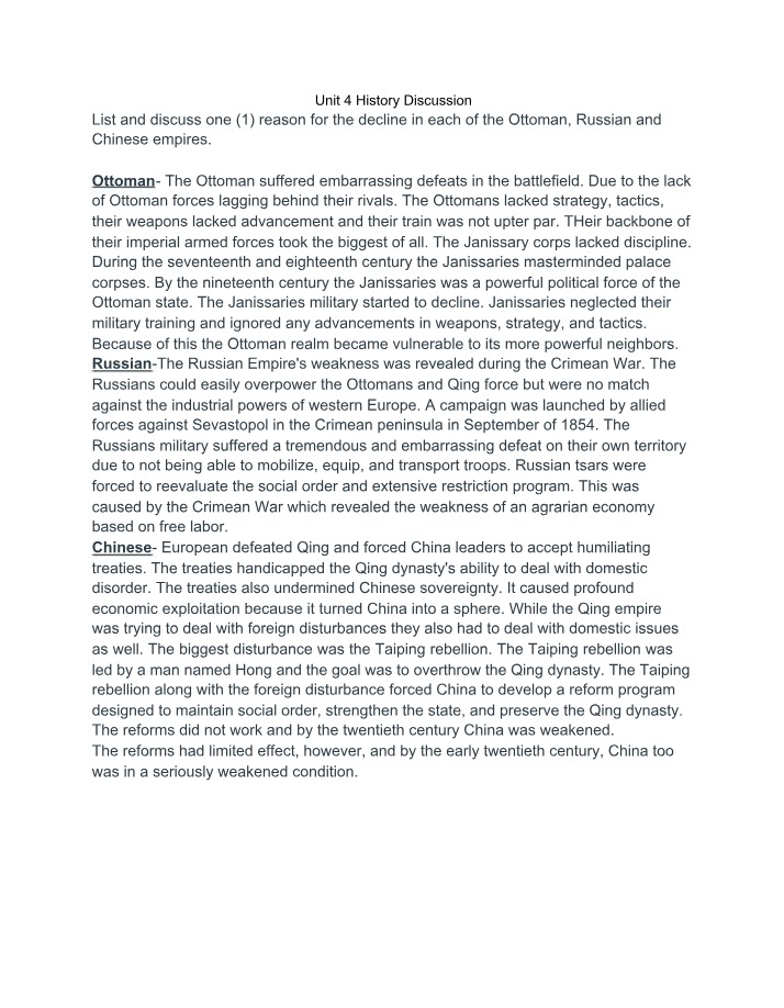 History Discussion - Unit 4