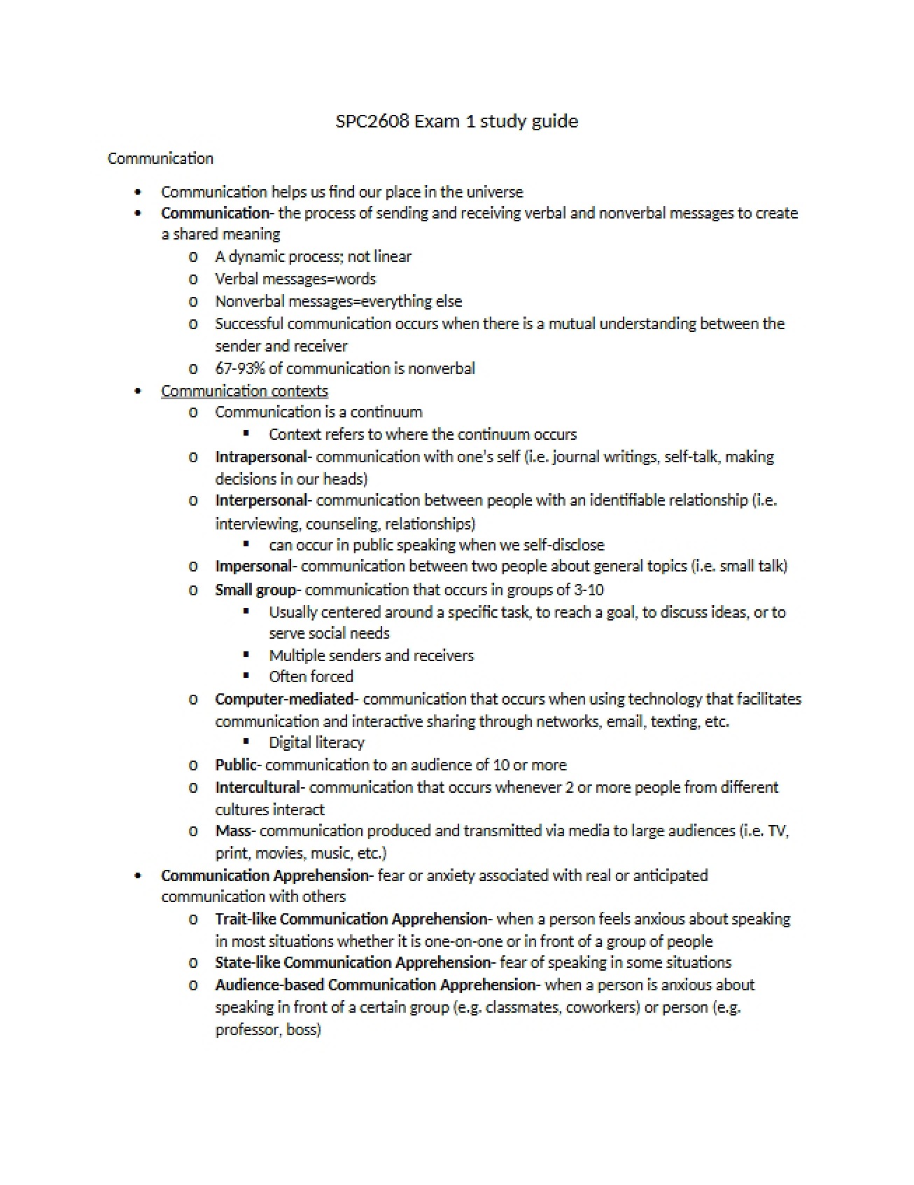 First Exam Study Guide
