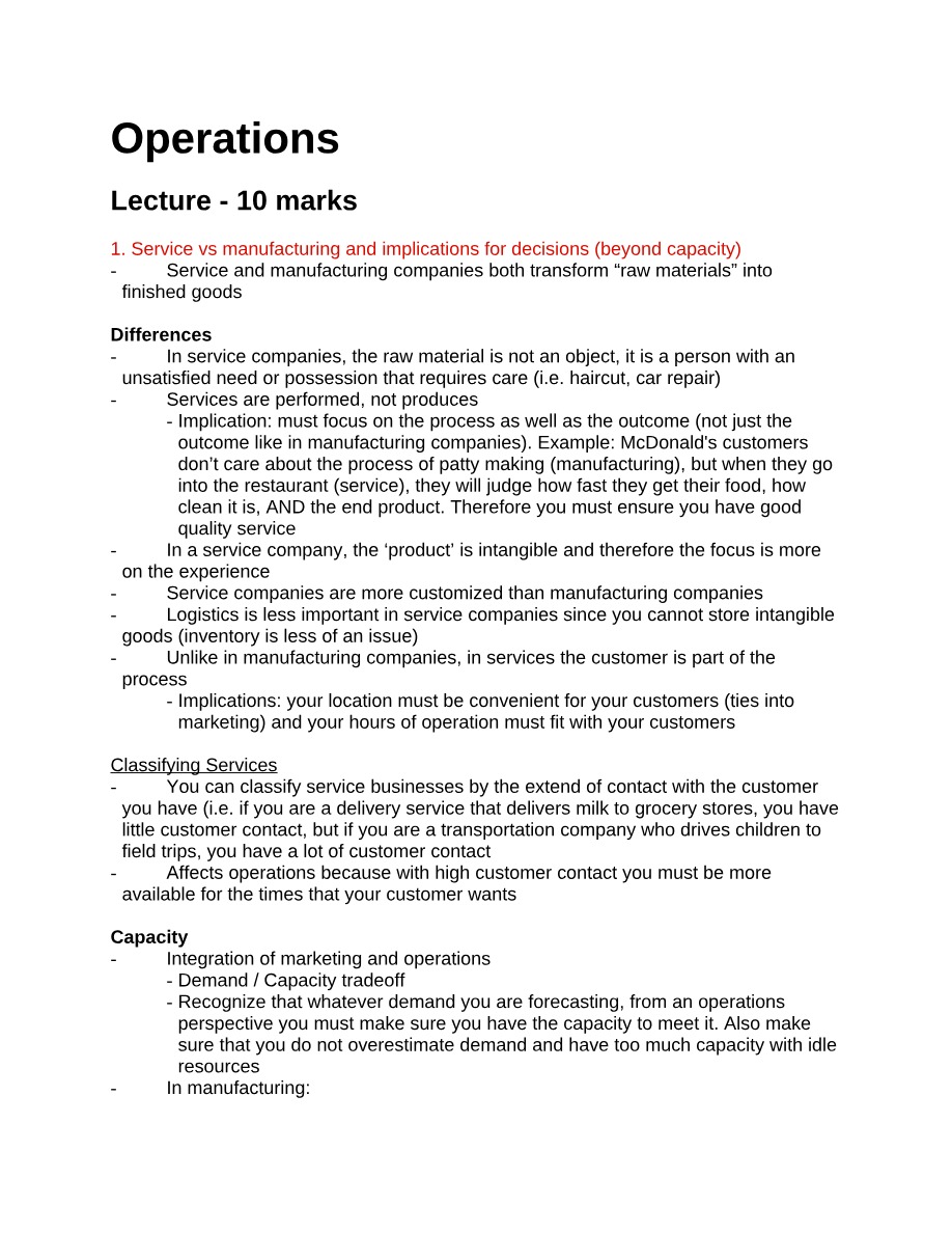 Lecture Notes for Operations