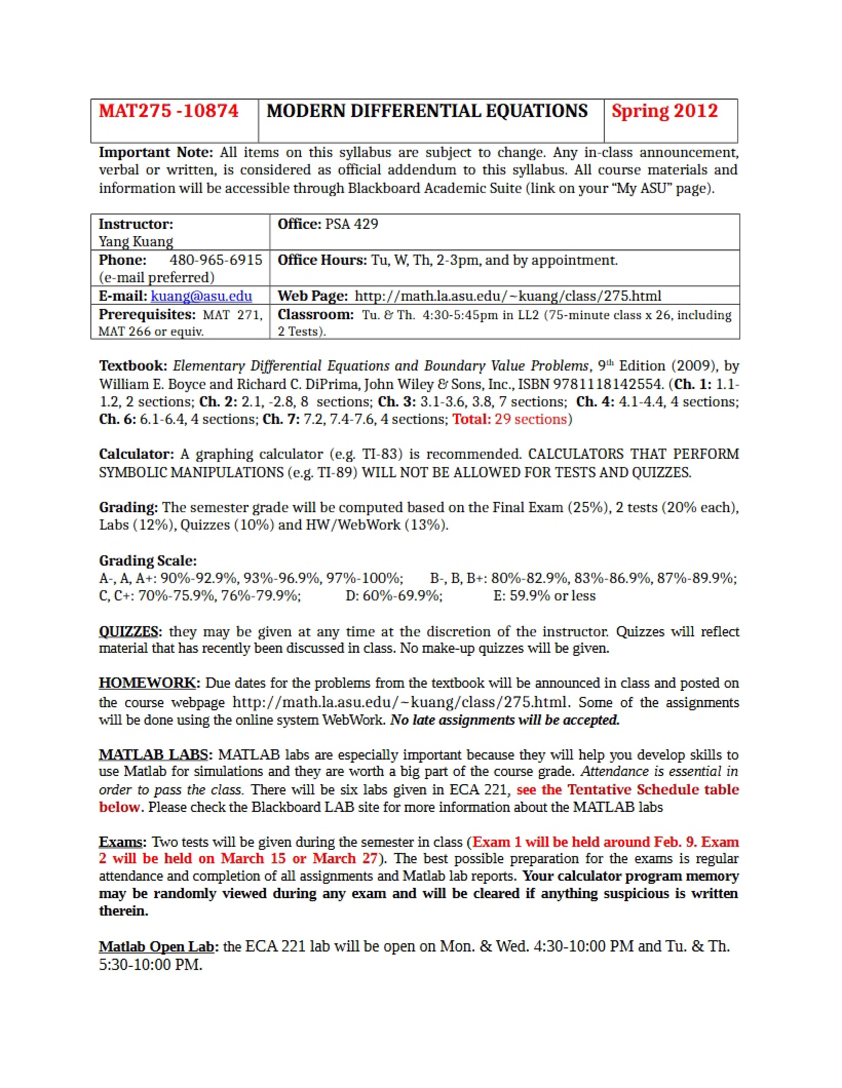 Syllabus for Modern Differential Equations