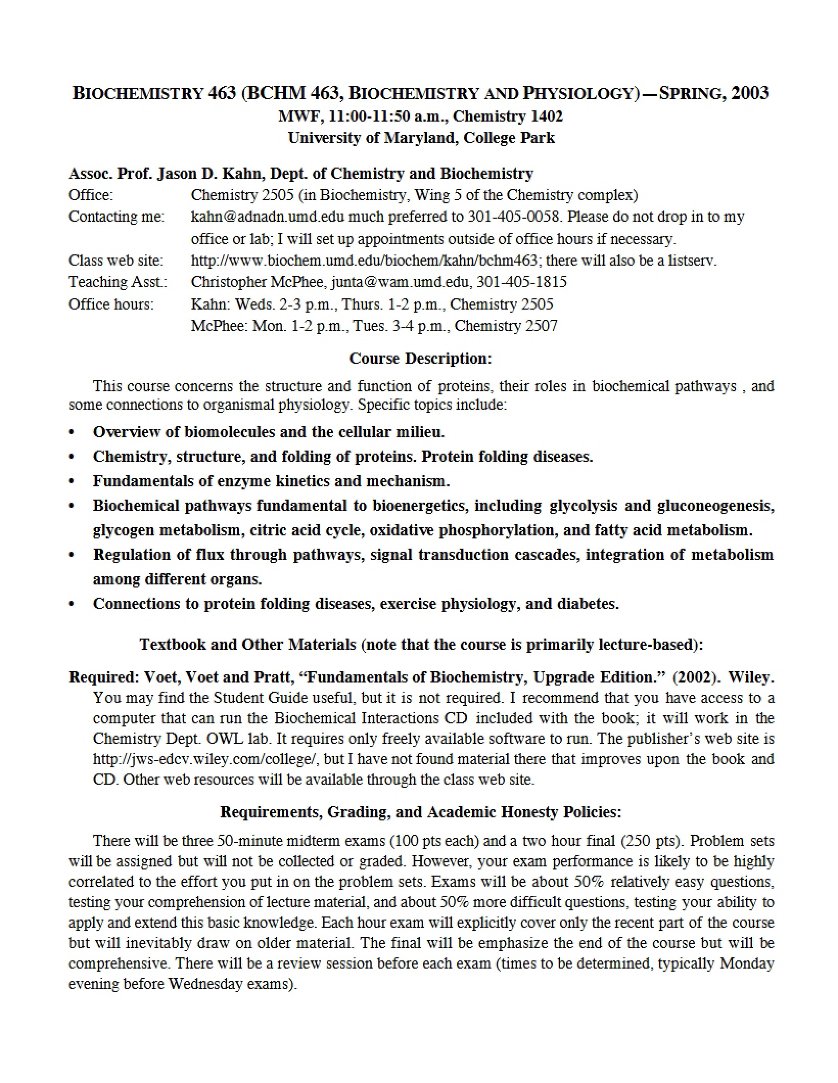 Syllabus - BCHM 463