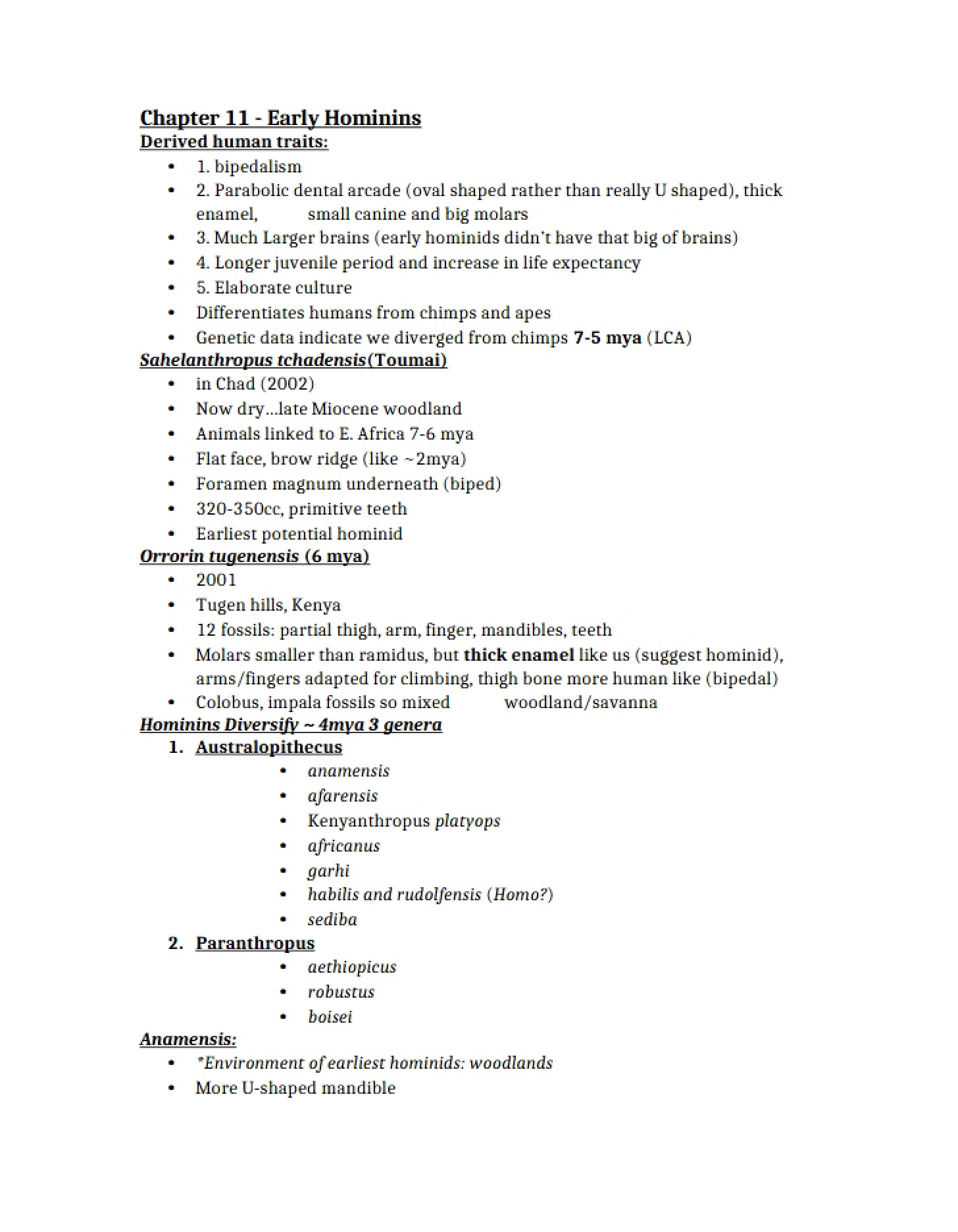 Early Hominins and Evolution Chapter 11