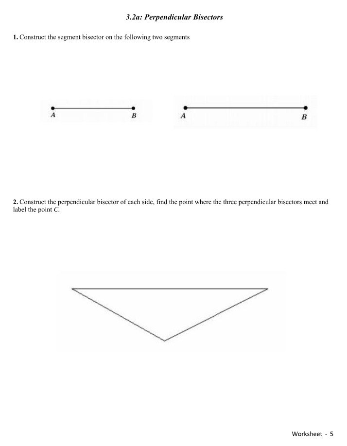 Worksheet on Perpendicular Bisectors