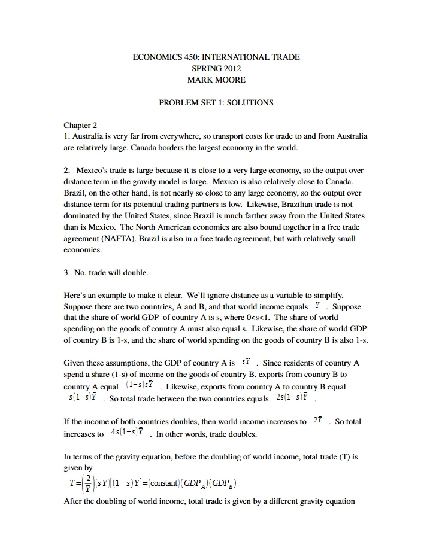 Solutions to Problem Set 1