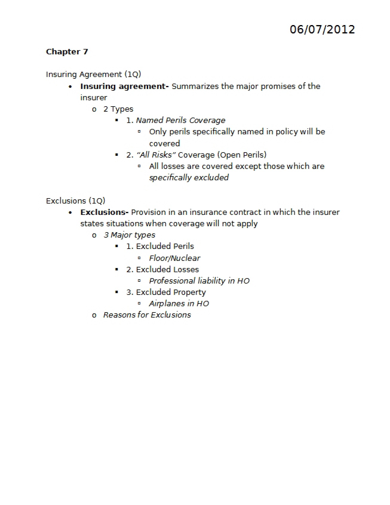 Agreements for Insuring - Chapter 7