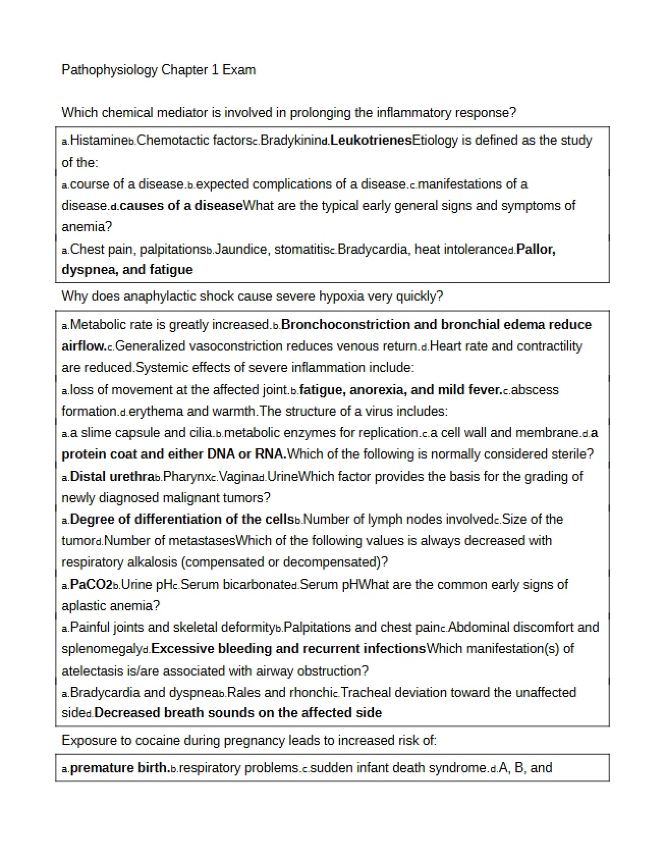Pathophysiology Chapter 1 Exam