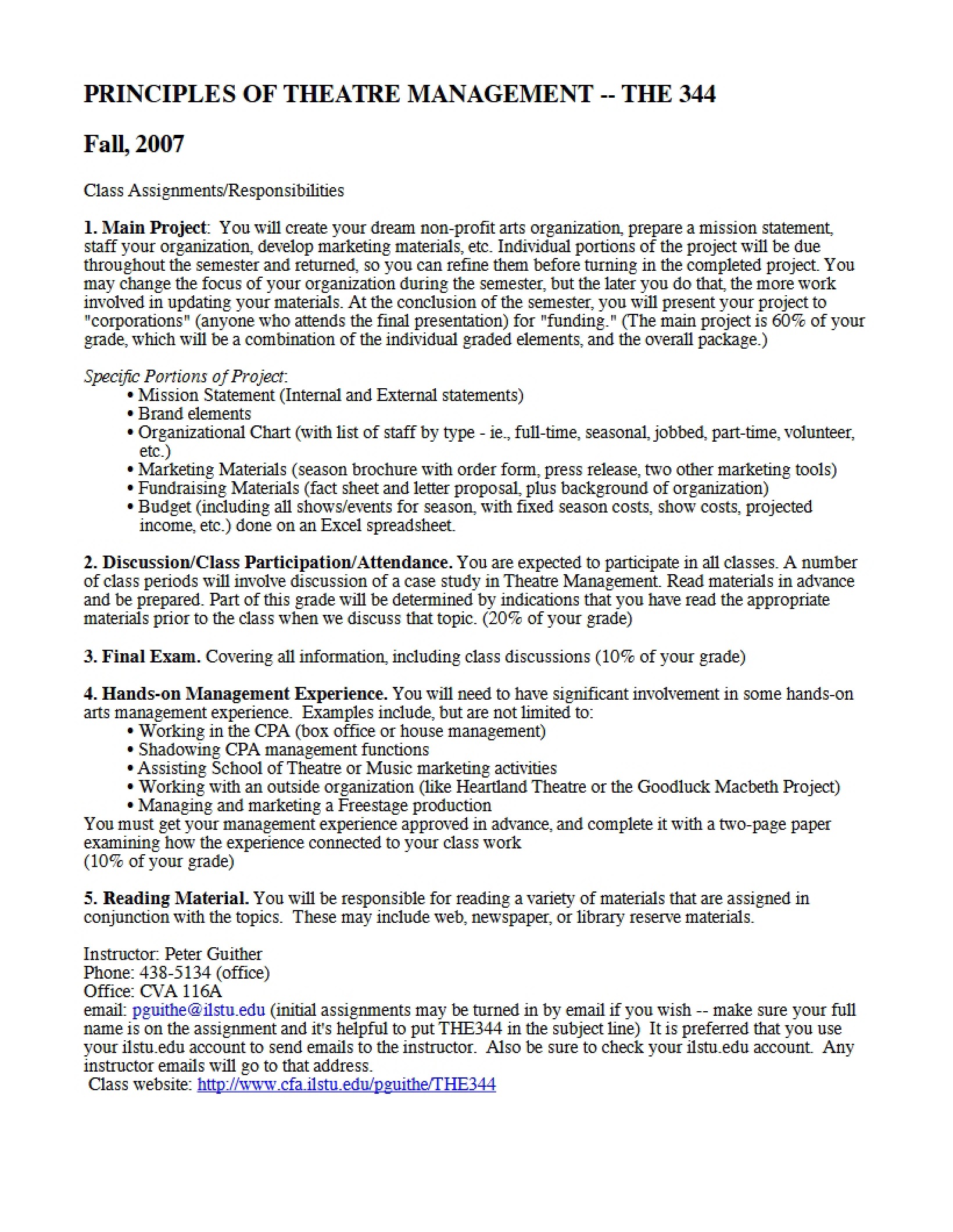 Theatre Management Syllabus