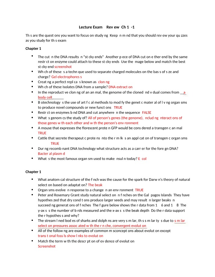 DNA Extraction, Cloning, and Evolution - Lecture Exam 4 Review