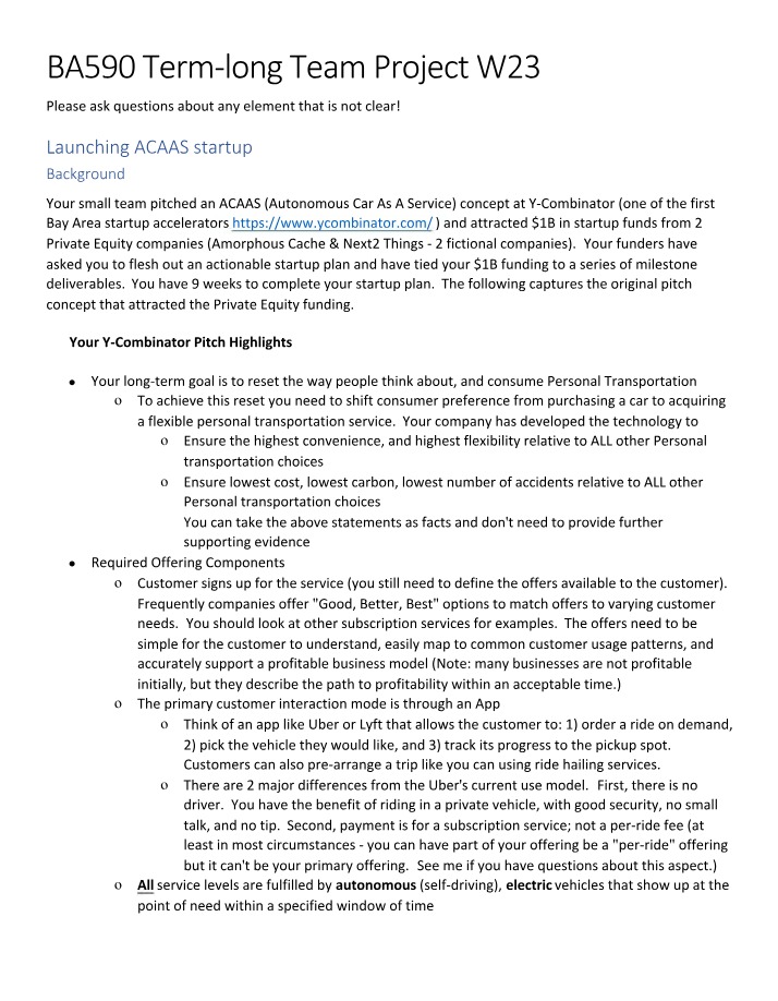 Guideline for Team Projects