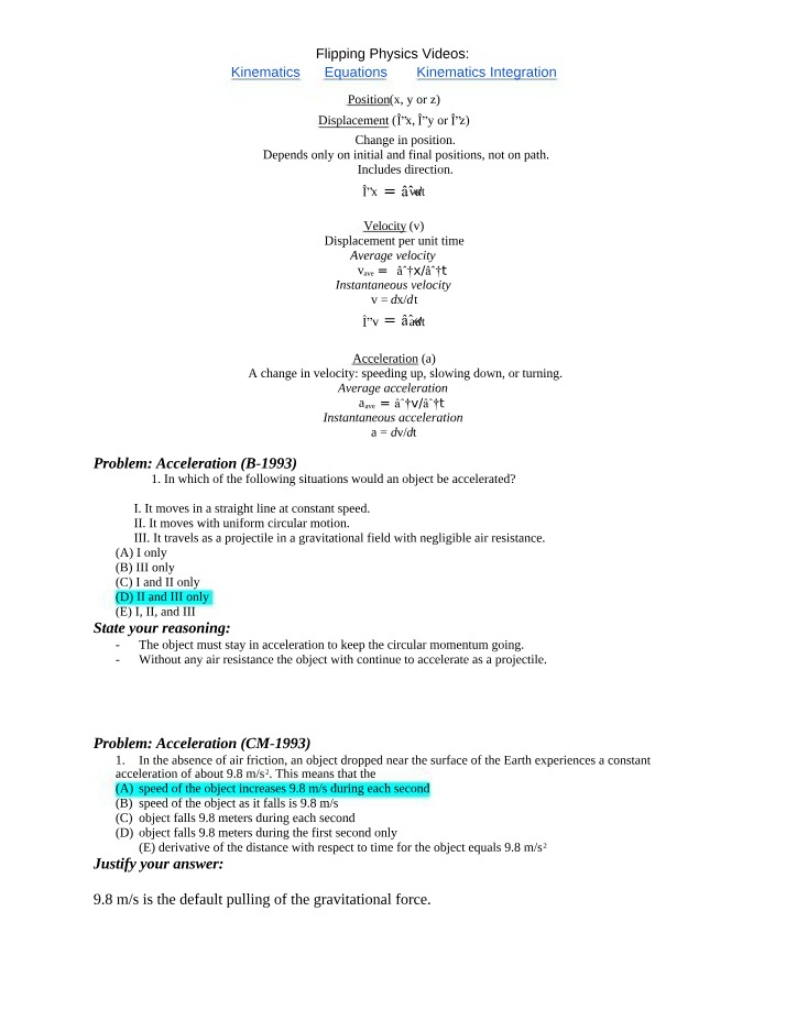 Kinematics - Equations, Displacement, and Velocity