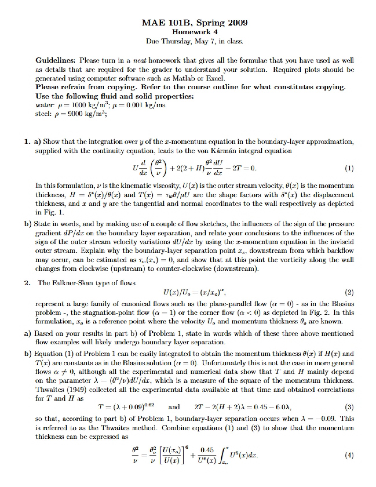 Fluid Mechanics Problem Set 4