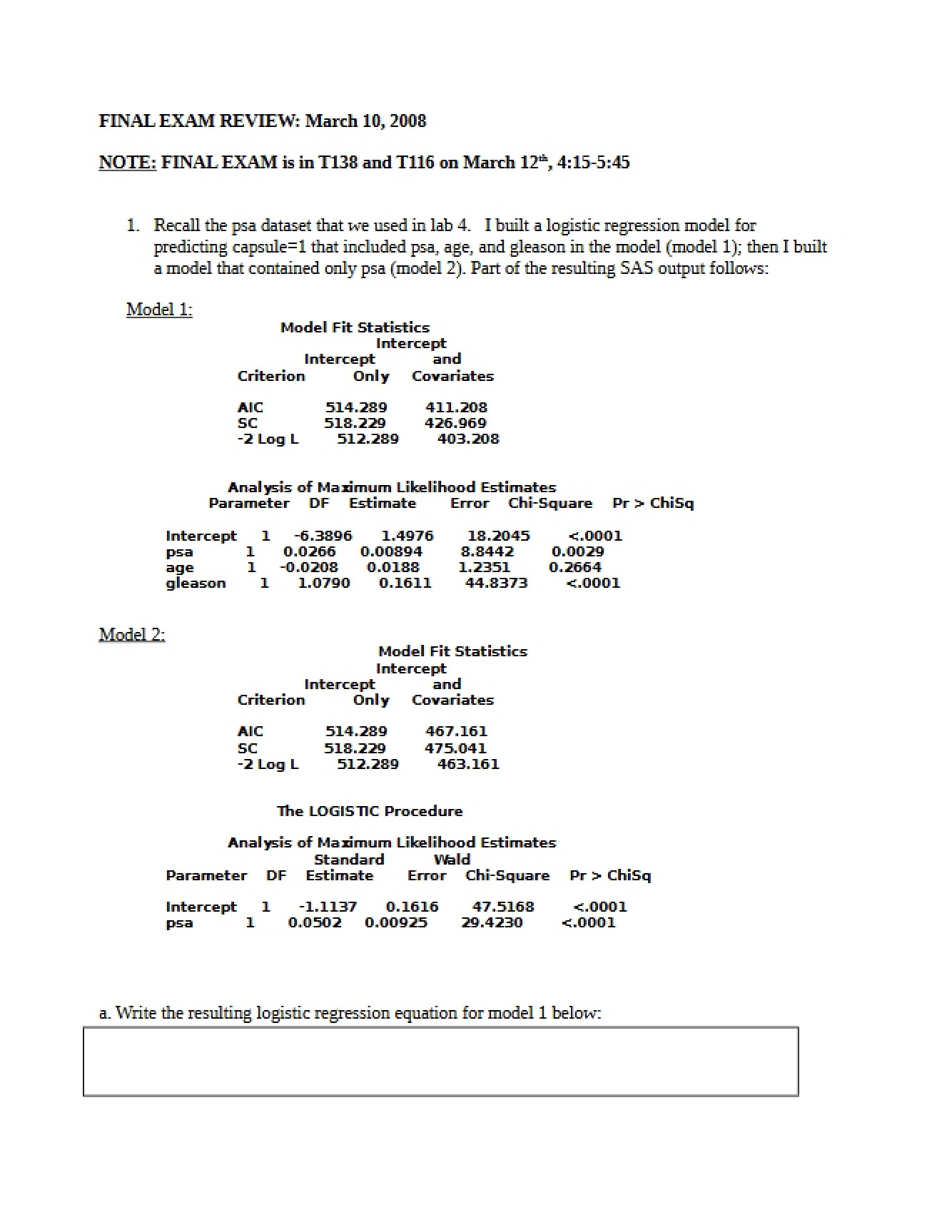 Review Guide for the Final Exam