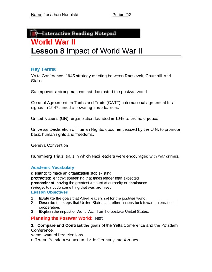 Lesson 8 - The Impact of World War II